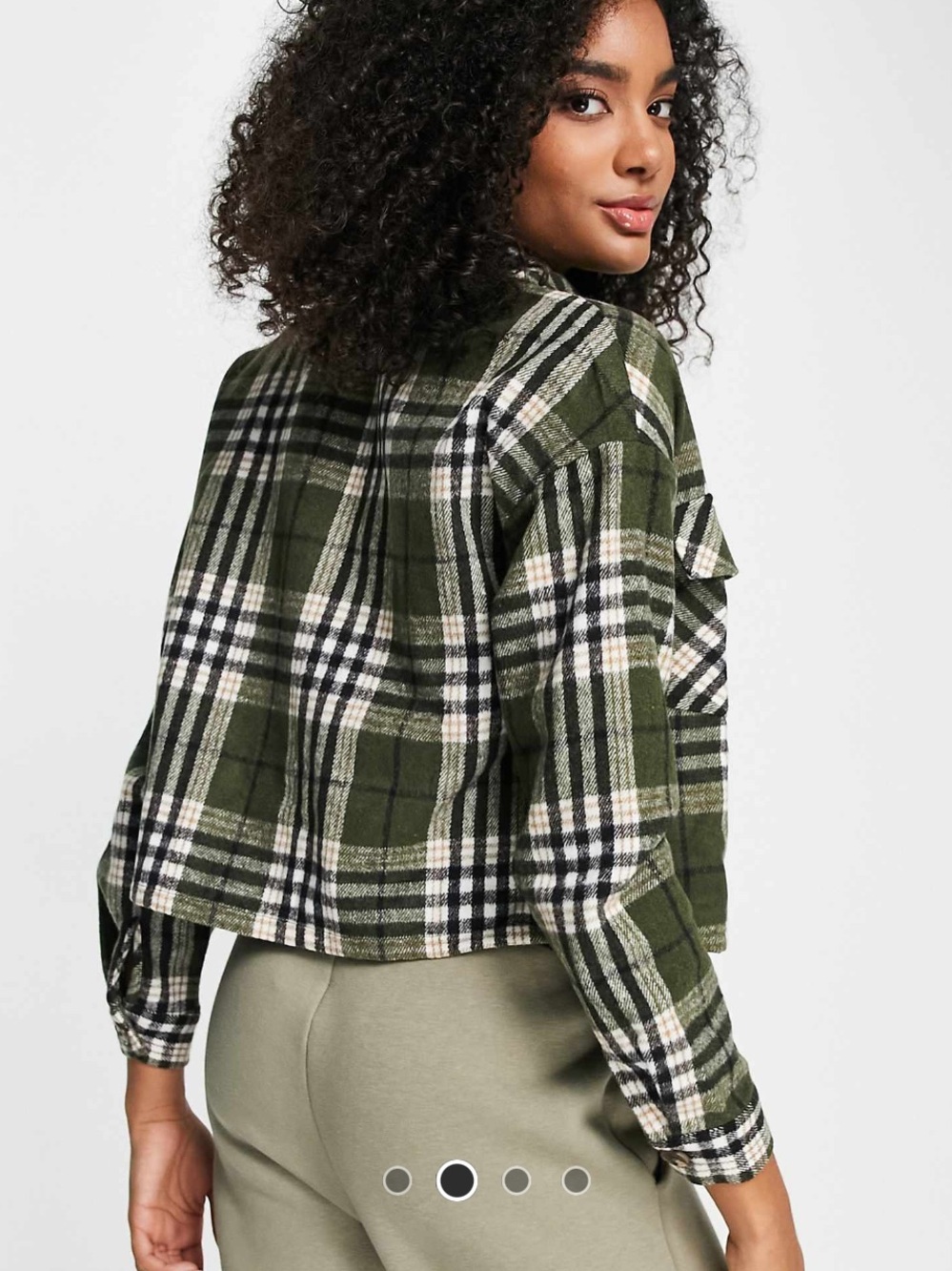 Vero Moda Plaid Cropped Shirt Jacket / Shacket - Olive, black, cream
